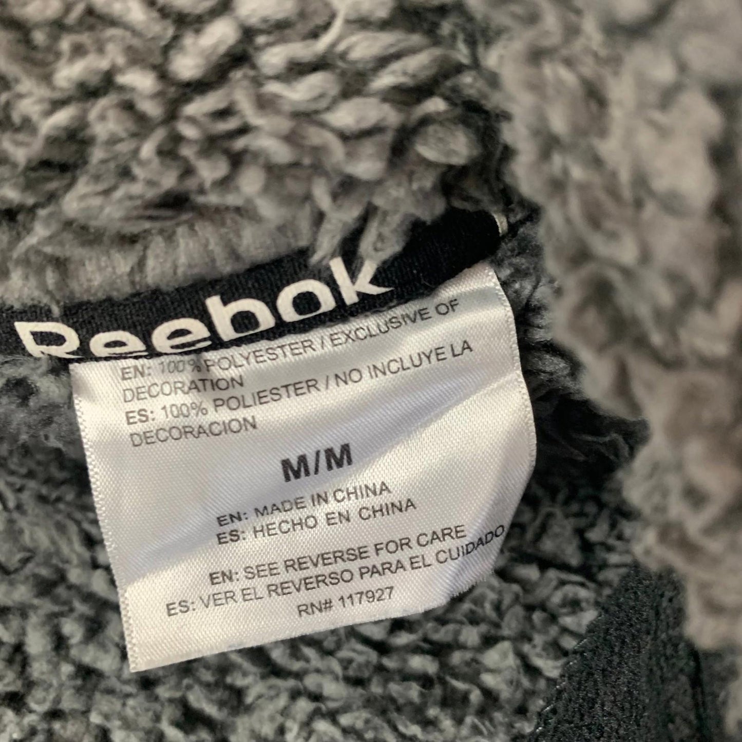 Reebok Fleece Jacket Sherpa Lined Black Zip Up Casual Style Men's M