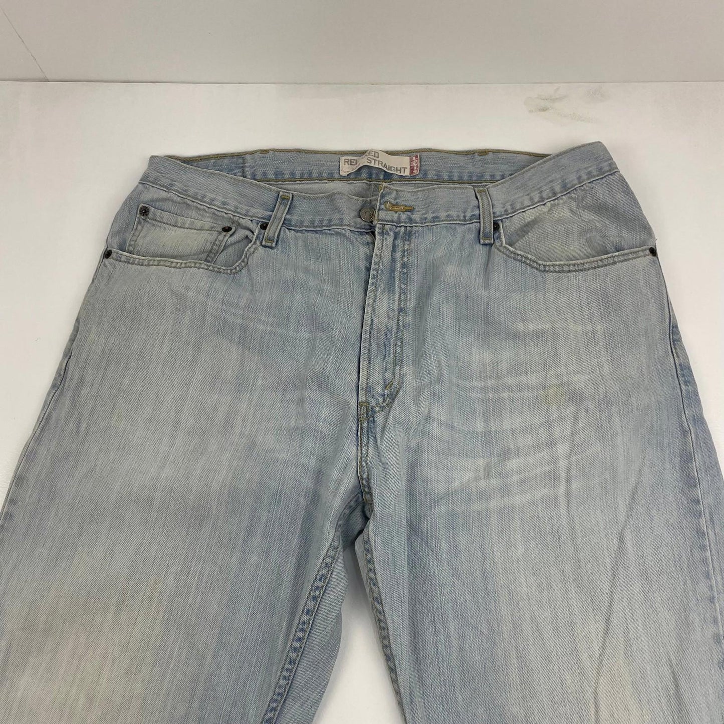 LEVI'S 559 Relaxed Straight Jeans Light Wash Distressed Blue Mens 38 X 30