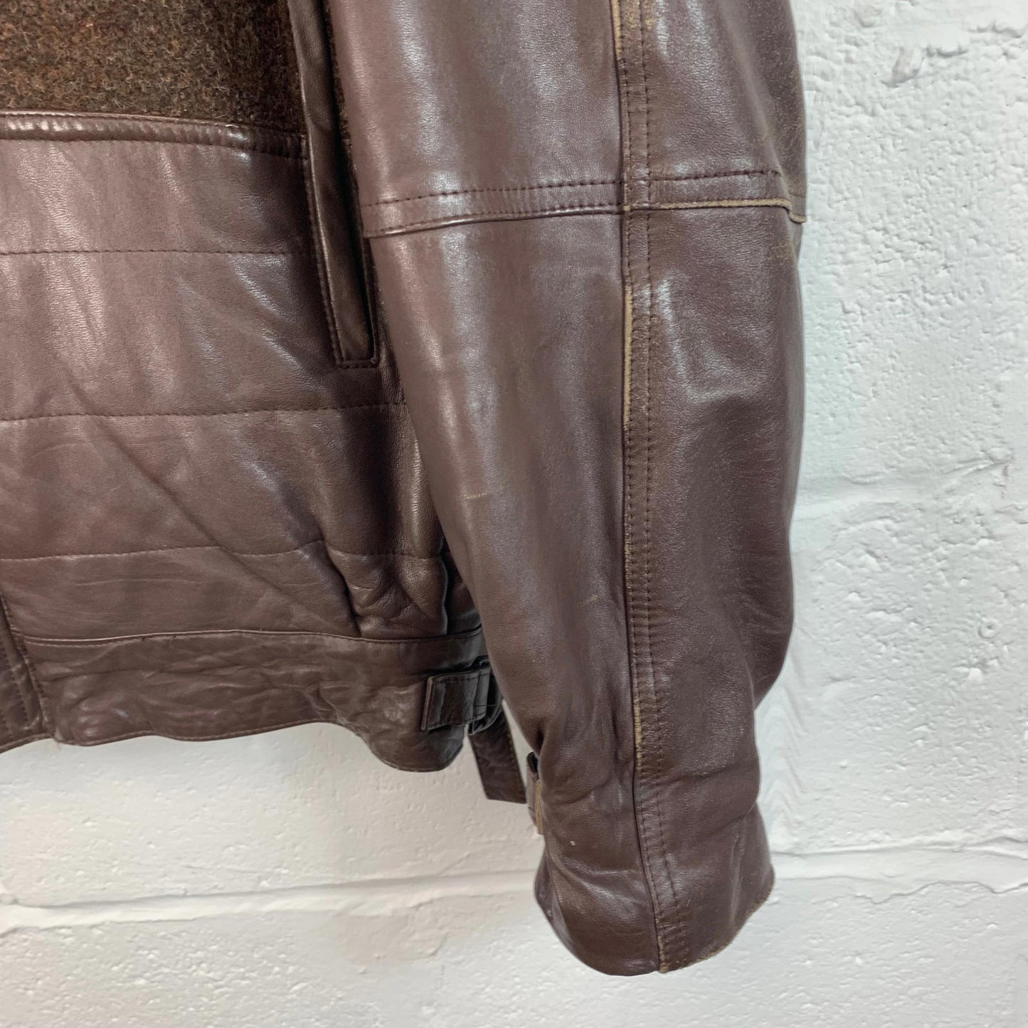 Men’s Vintage Leather & Wool Jacket / Coat / Brown / Medium / Made in Italy