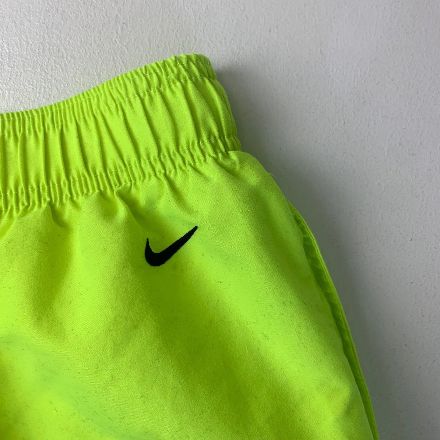 Nike Athletic Shorts Neon Green Elastic Waist Logo Print Mens Small