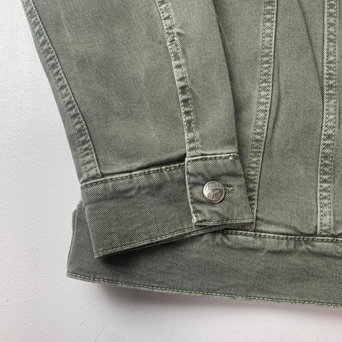 Carrera Denim Jacket Military Style Button Green Cotton Mens Medium