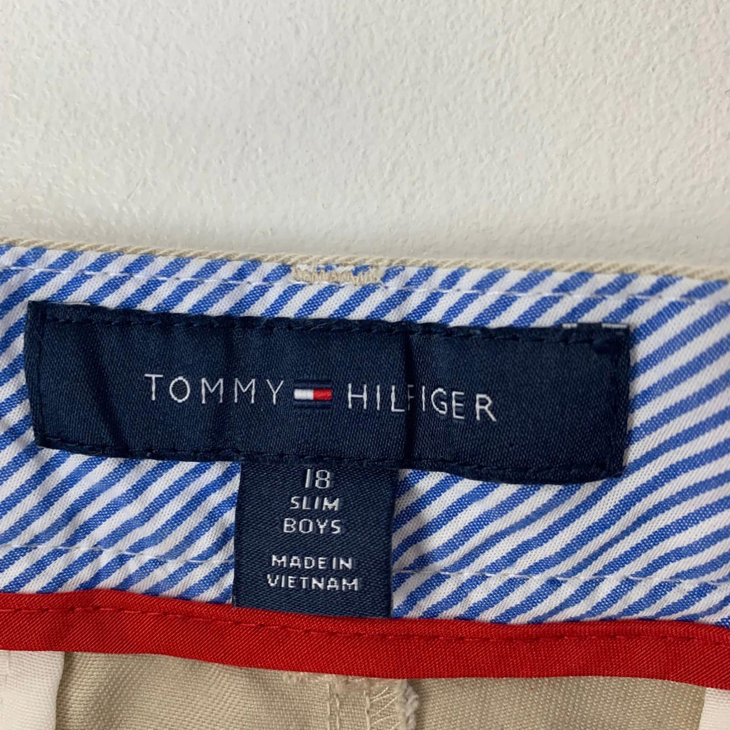 Tommy Hilfiger Boys Trousers Beige Slim Fit Button Fly Casual Style Size 18yr