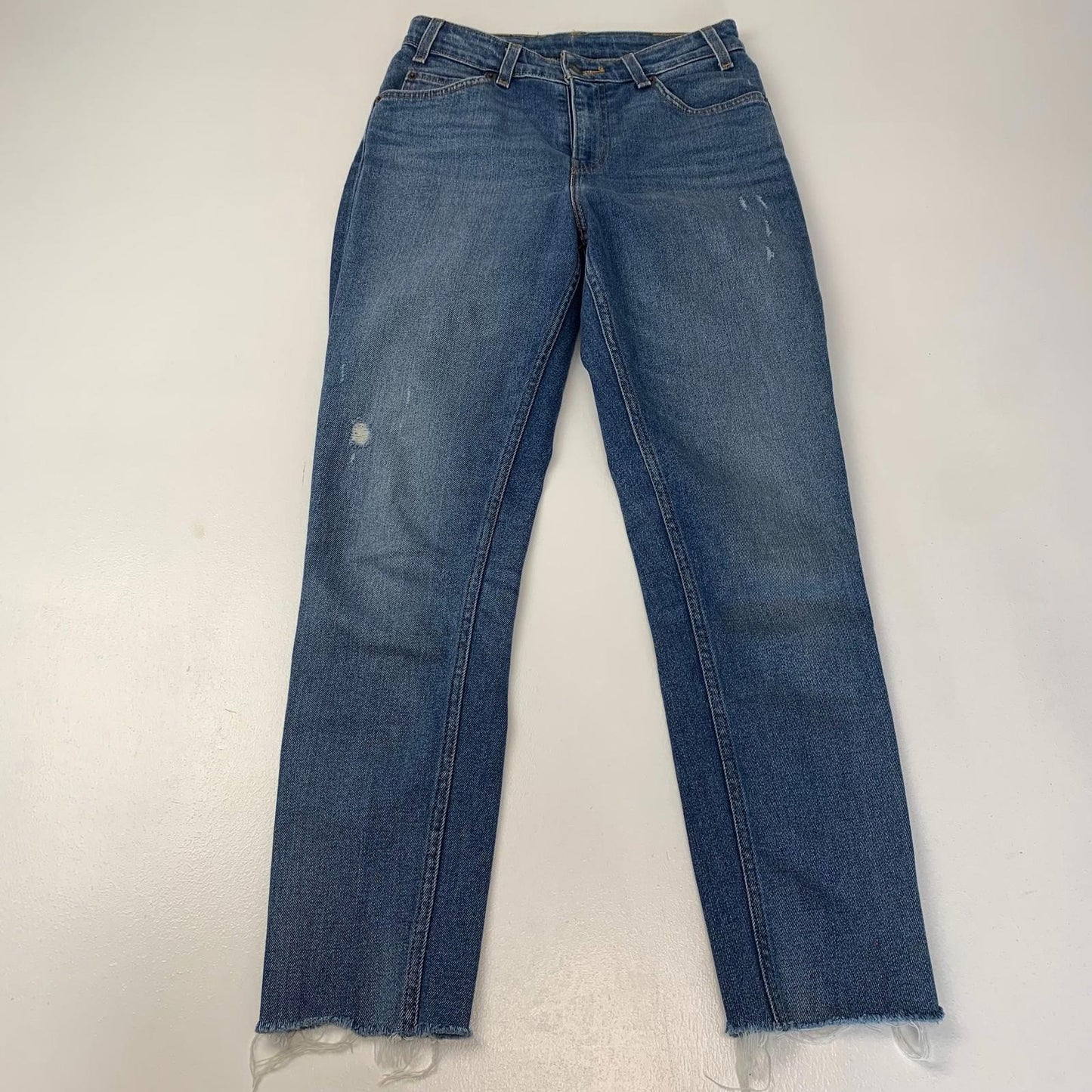LEVI STRAUSS Straight Leg Distressed Hem Denim Jeans Blue Women W27 L28