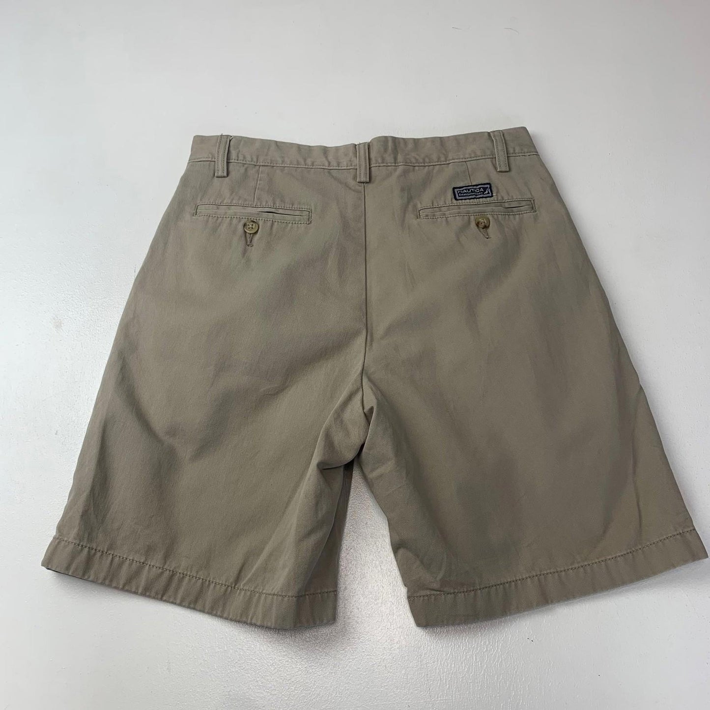 Nautica Men's Chino Shorts Beige Pleated Classic Fit Summer 30W