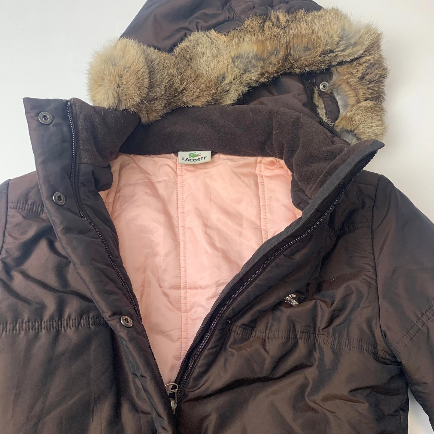 Women’s LACOSTE Puffer Jacket / Metallic Brown / Size 36 / Uk 8 / Removable Hood
