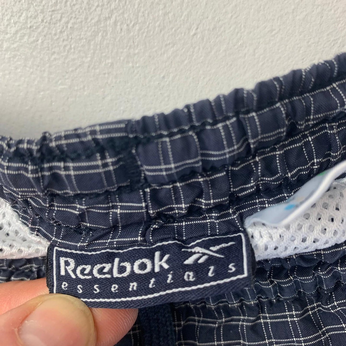 Reebok Essentials Swim Shorts Check Pattern Mesh Lining Blue Mens 30