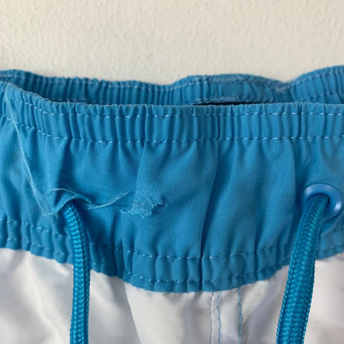 Reebok Swim Shorts Elastic Waist Drawstring Blue White Logo Mens S