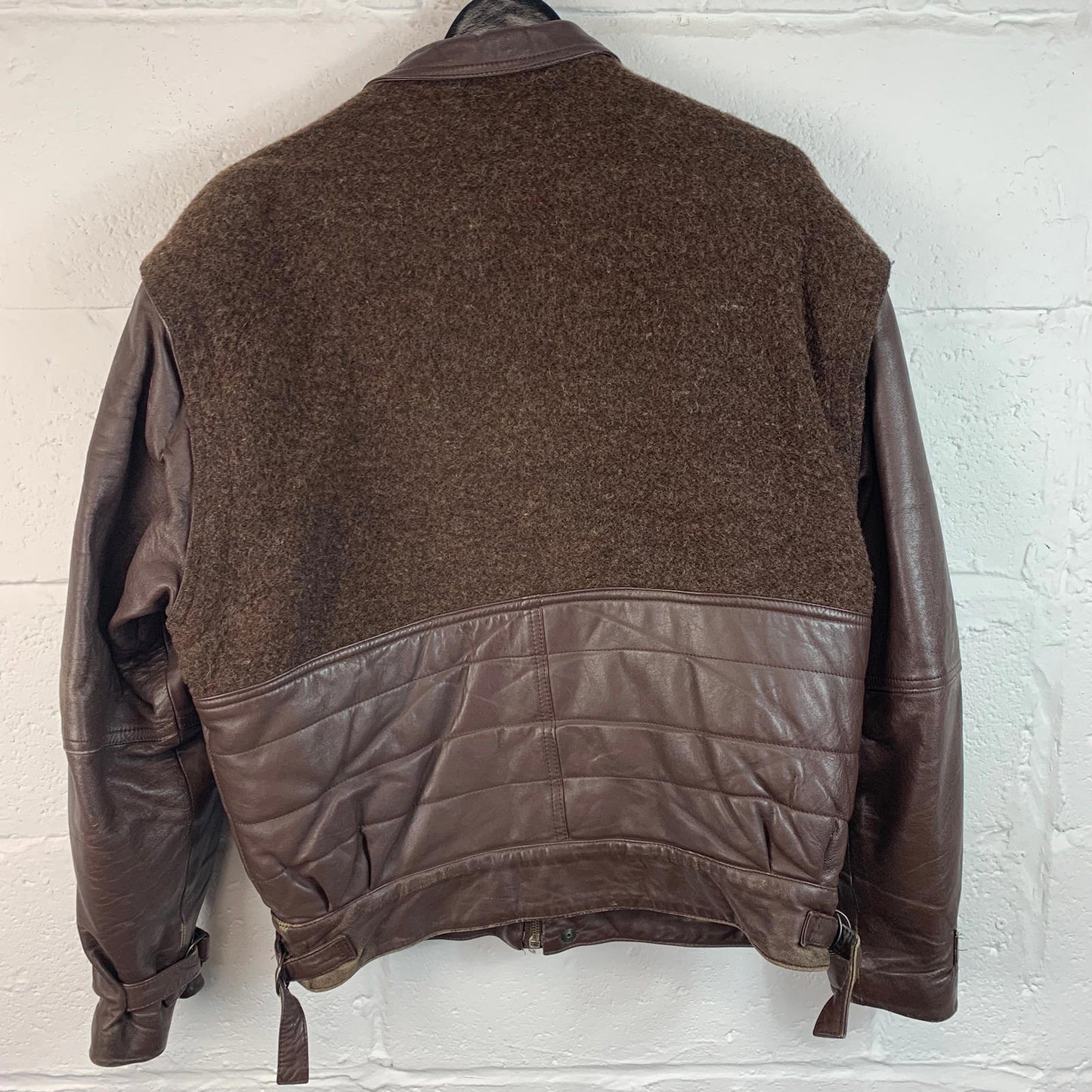 Men’s Vintage Leather & Wool Jacket / Coat / Brown / Medium / Made in Italy