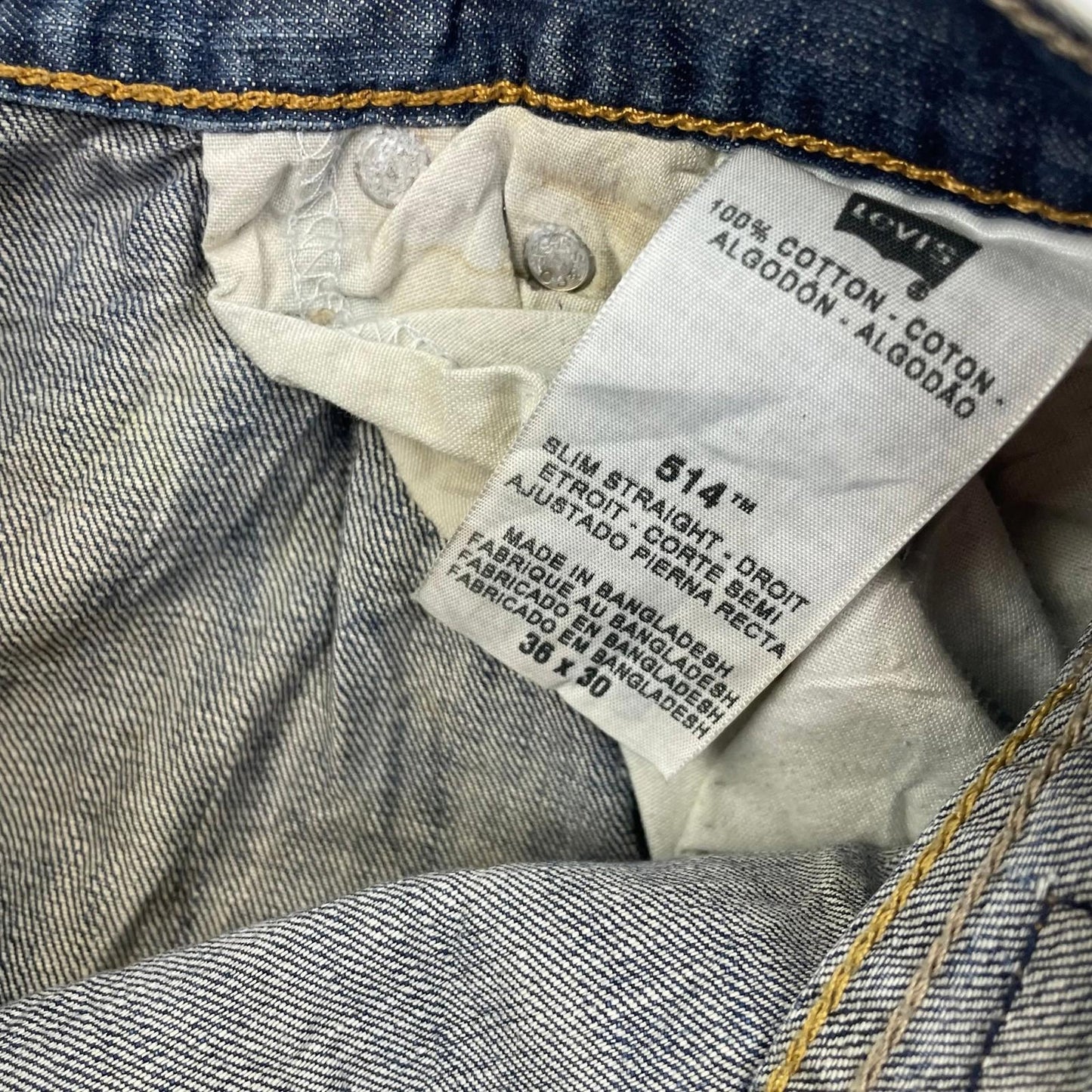 Levi's 514 Straight Leg Distressed Denim Blue Jeans Mens W36 L30