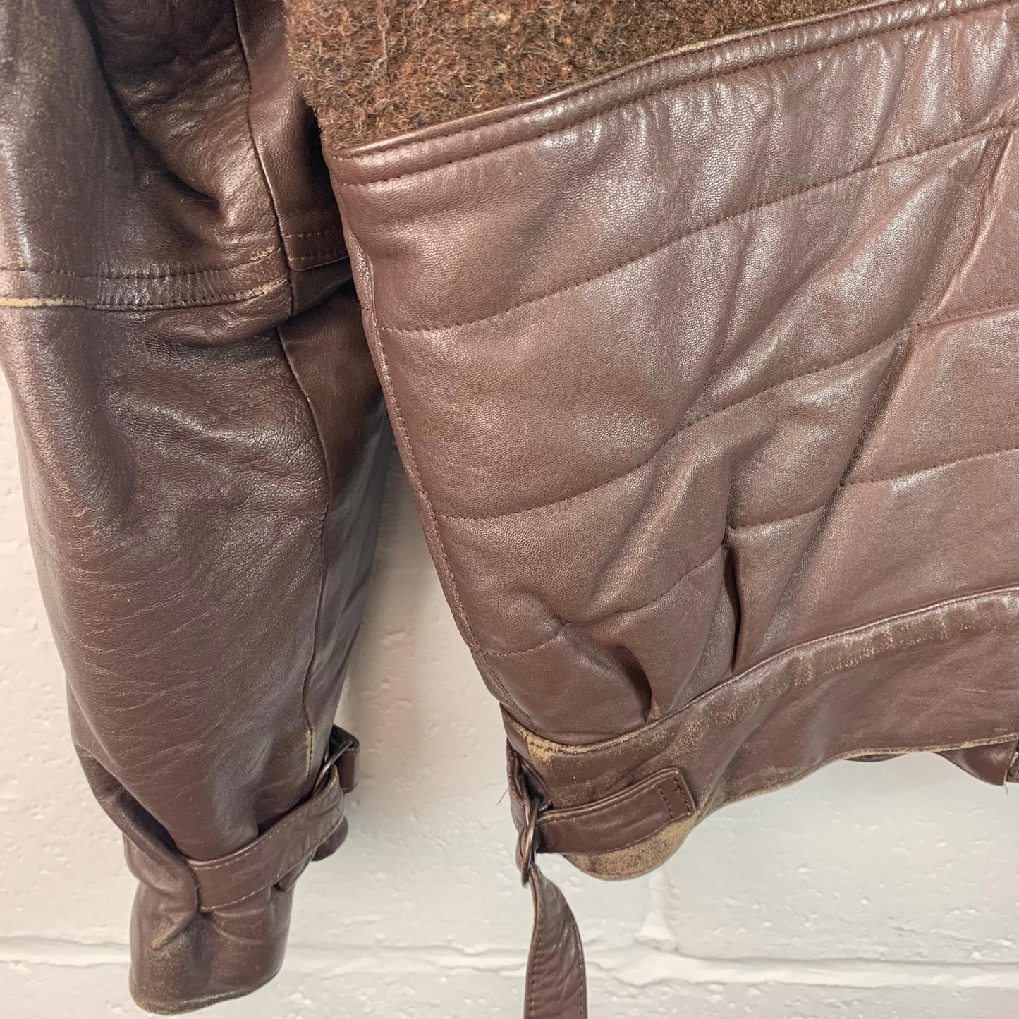 Men’s Vintage Leather & Wool Jacket / Coat / Brown / Medium / Made in Italy