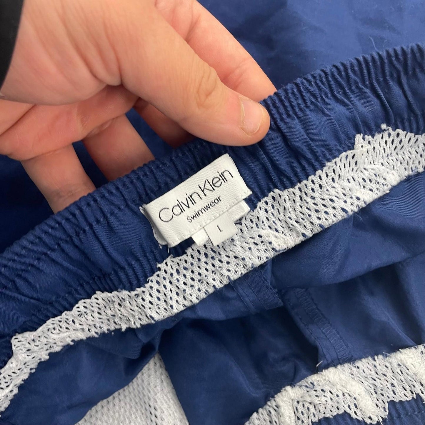 CALVIN KLEIN Swim Shorts Logo Tape Blue Mens Large