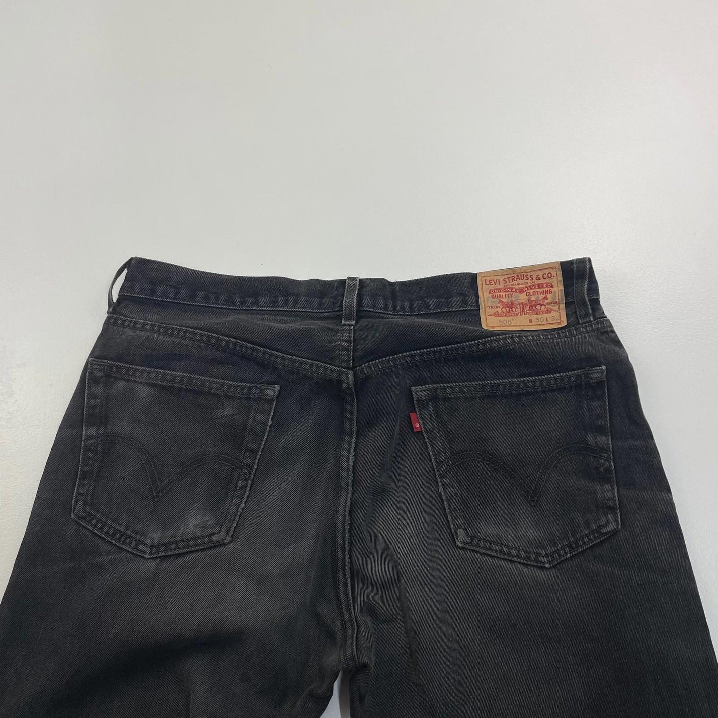 LEVI'S 505 Regular Fit Jeans Distressed Black Cotton Mens W36 L32