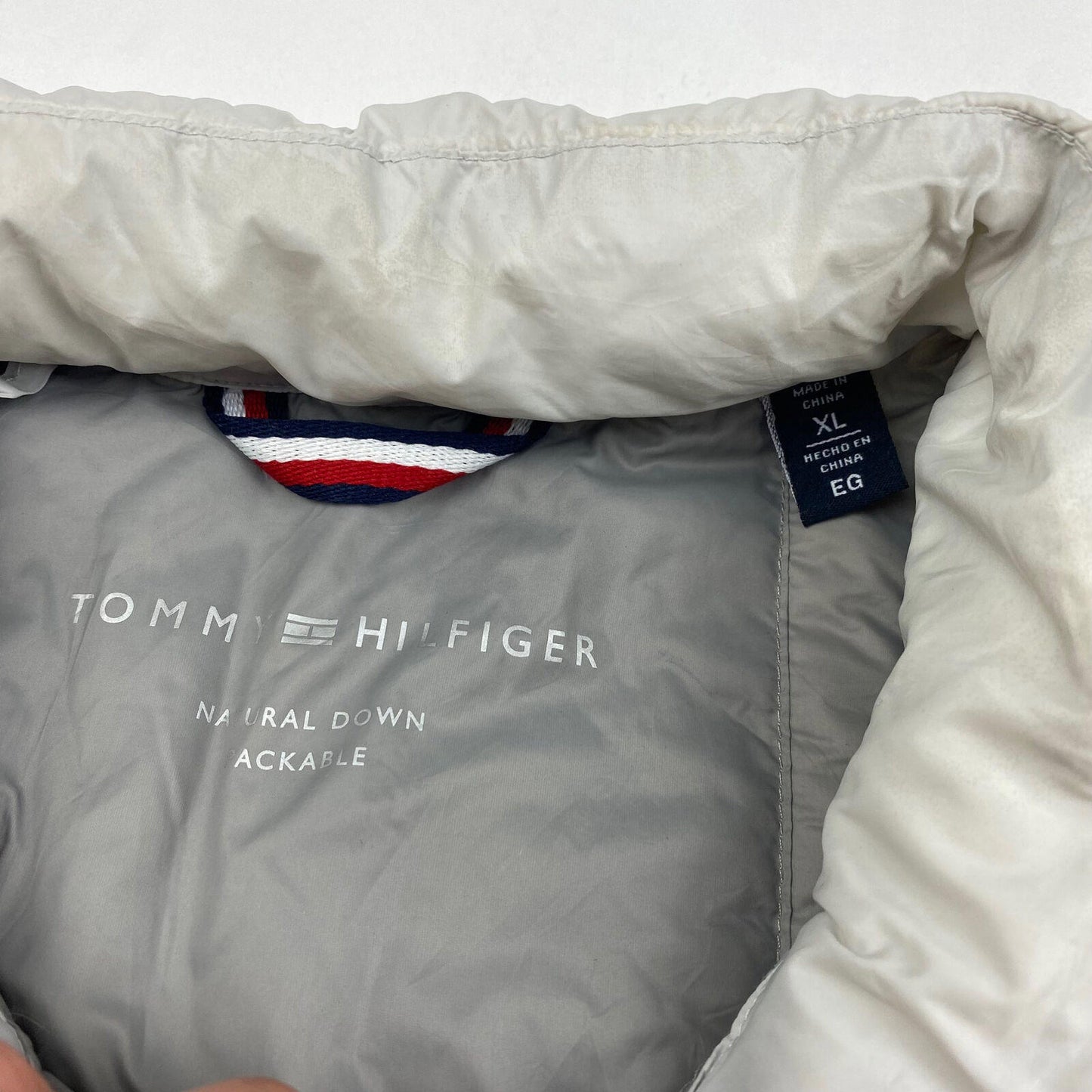 TOMMY HILFIGER White / Grey Down Filled Loghtweight Puffer Jacket , Size XL