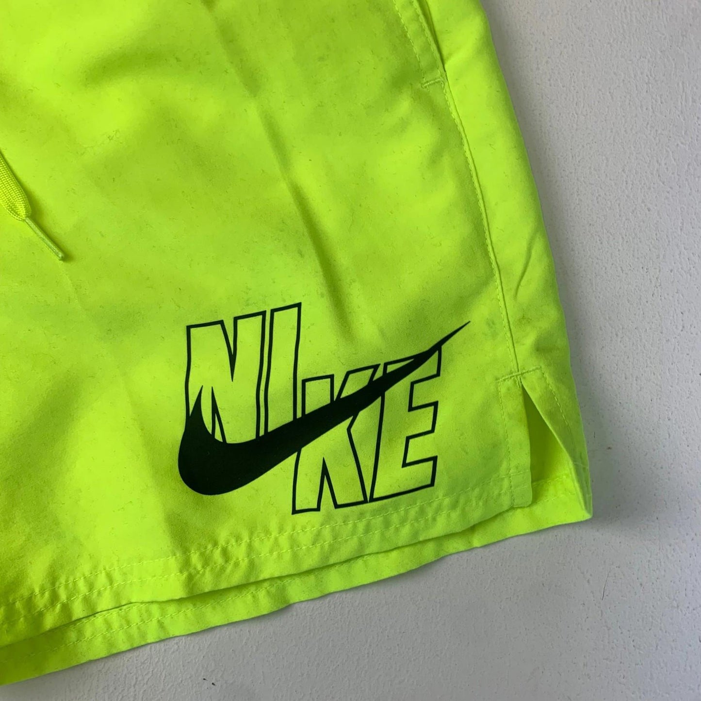 Nike Athletic Shorts Neon Green Elastic Waist Logo Print Mens Small