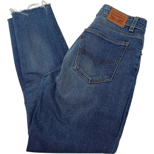 LEVI STRAUSS Straight Leg Distressed Hem Denim Jeans Blue Women W27 L28