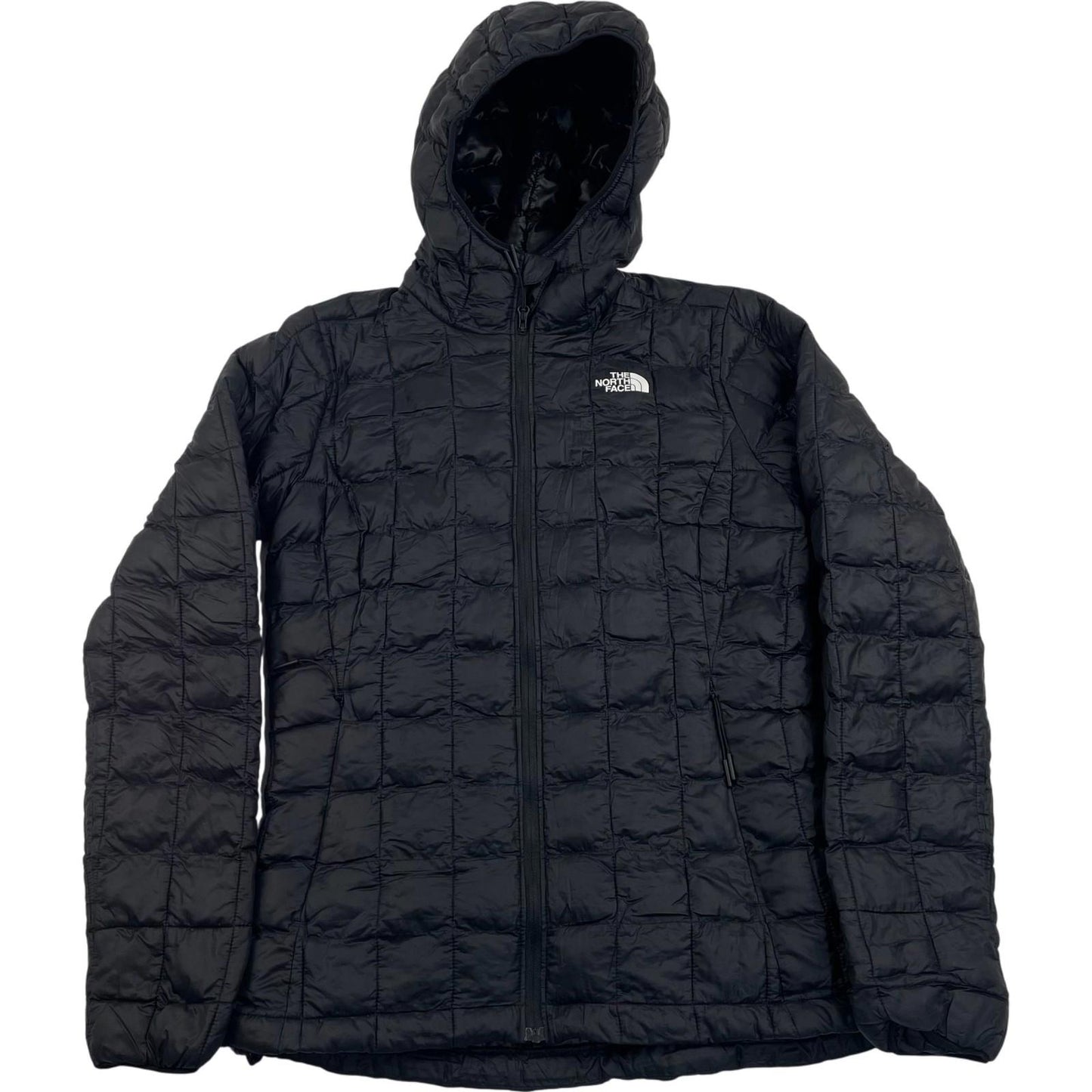 THE NORTH FACE Women's Quilted Puffer Jacket Black Hooded Mid-Length , SIZE XS