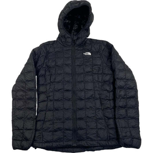 THE NORTH FACE Women's Quilted Puffer Jacket Black Hooded Mid-Length , SIZE XS