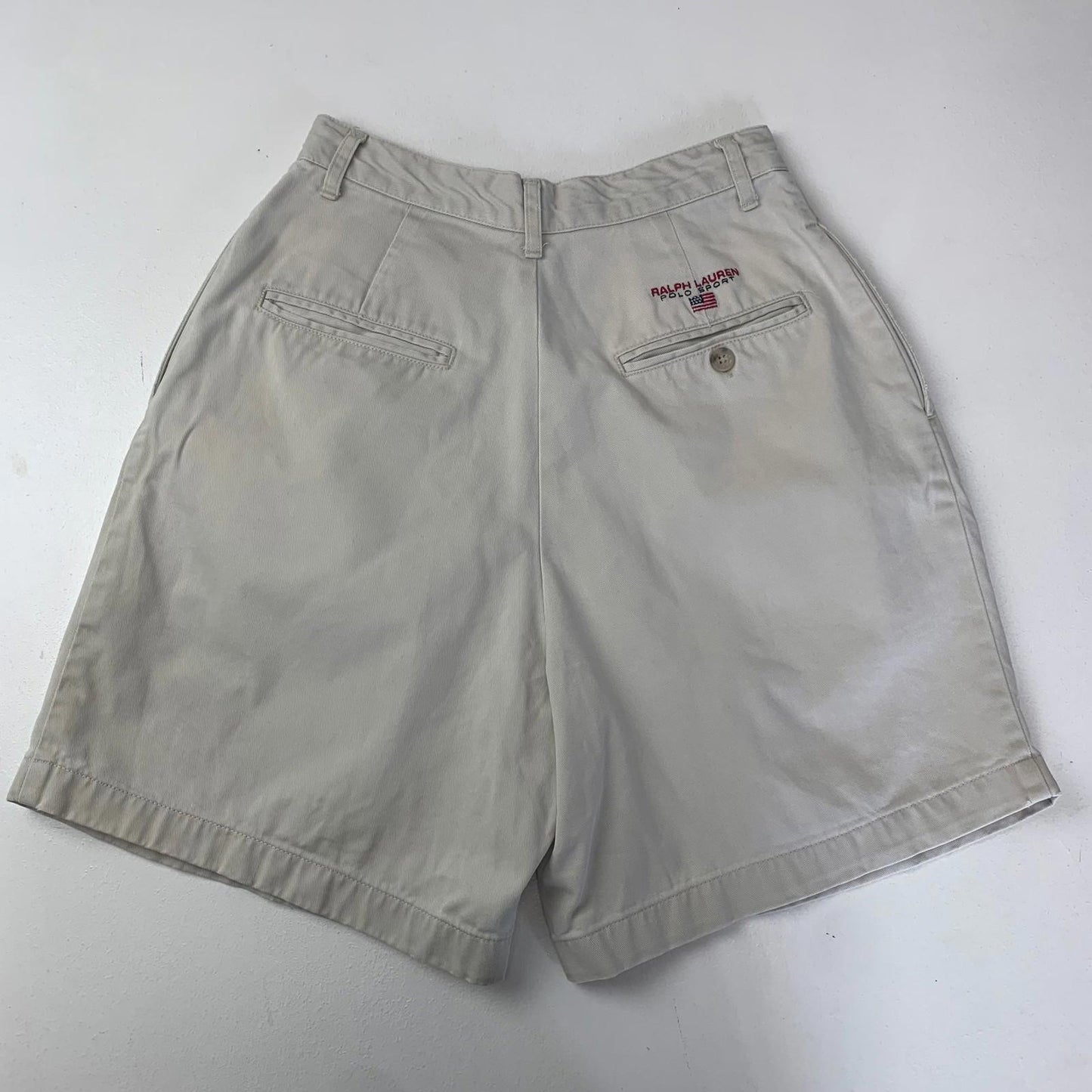 Ralph Lauren Polo Sport Bermuda Chino Shorts Beige Pleated Cotton Women Size 4