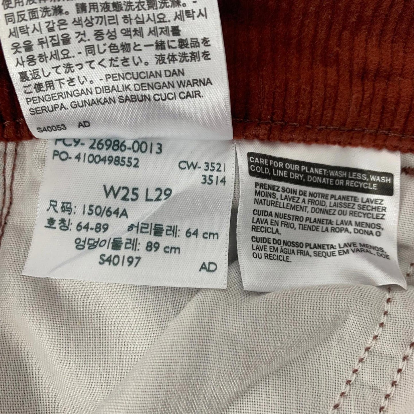 LEVI'S High Waisted Mom Jeans Corduroy Rust Red Women's Size W25