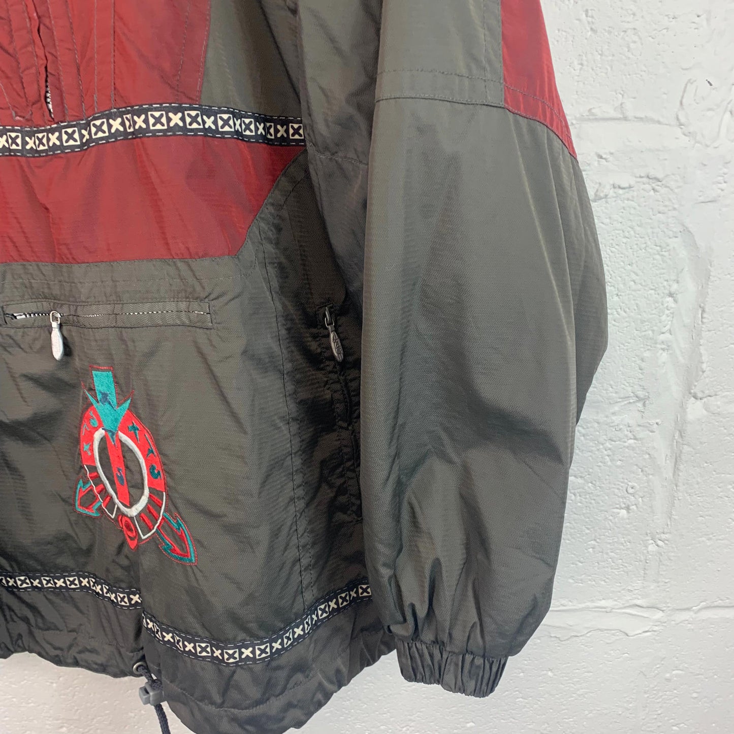 Men’s Vintage 80’s 1/4 Zip Padded Jacket / Grey / Aztec / Oversized XL