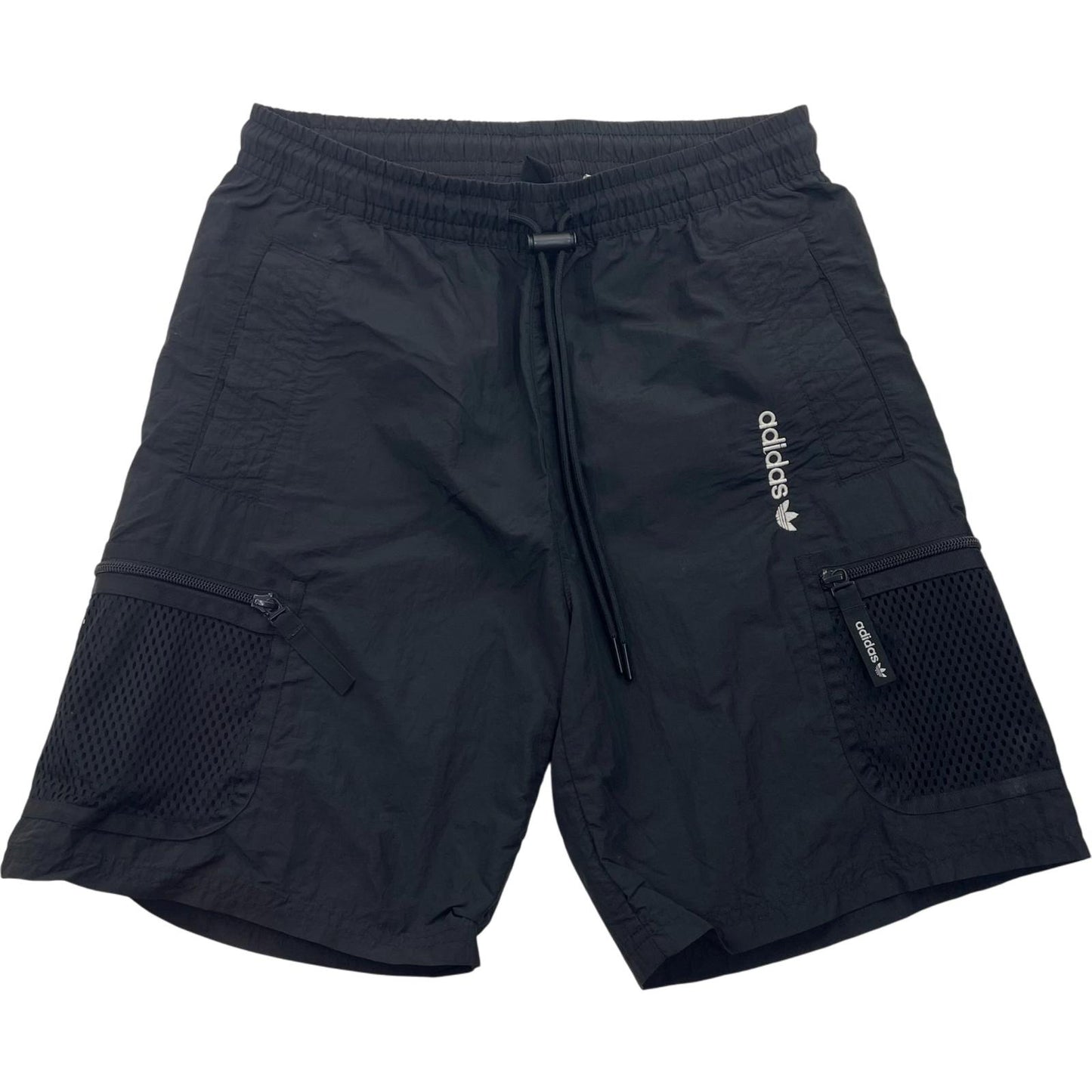 Adidas Cargo Shorts Drawstring Black Mesh Pockets Mens XS