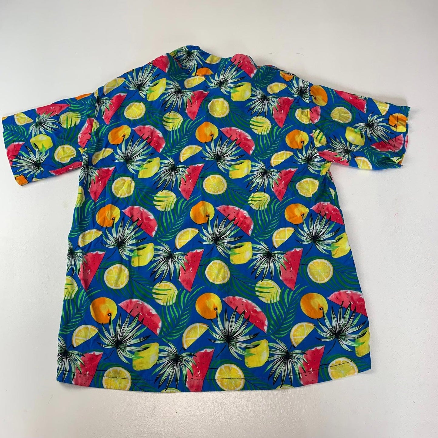 Tropical Fruit Print Short Sleeve Hawaiian Shirt Colourful Mens Medium