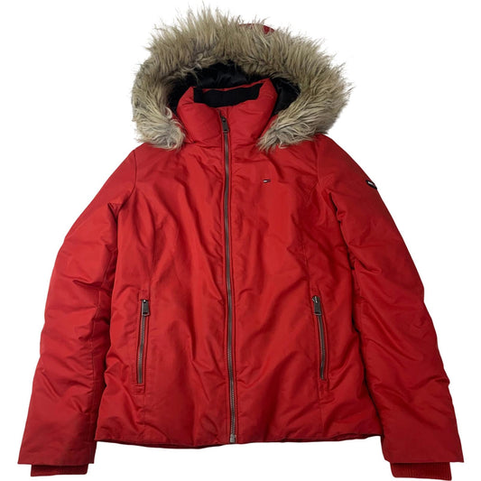 Tommy Jeans Puffer Jacket Faux Fur Hooded Red Girls Medium