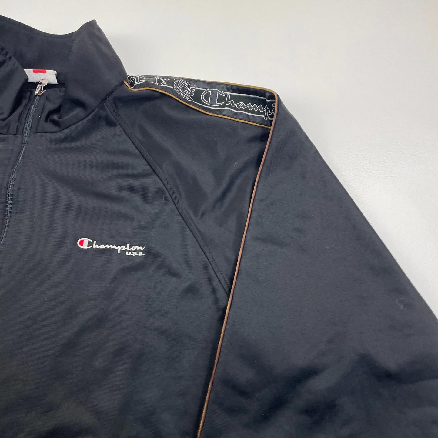 Champion Track Jacket Full Zip Embroidered Logo Black Mens Large