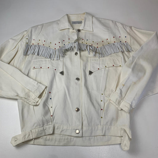 Women’s CRISTINA GAVIOLI Wester Denim Jacket /White /  Large