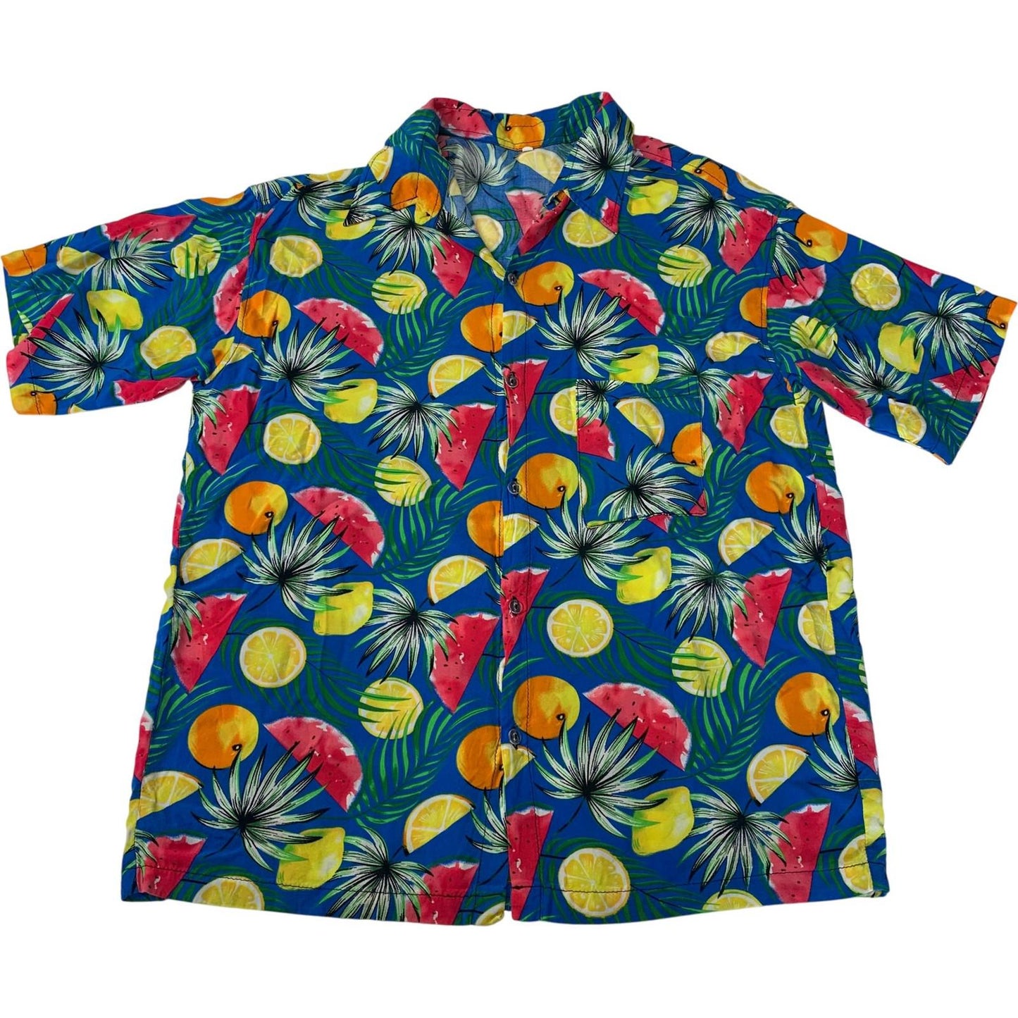 Tropical Fruit Print Short Sleeve Hawaiian Shirt Colourful Mens Medium