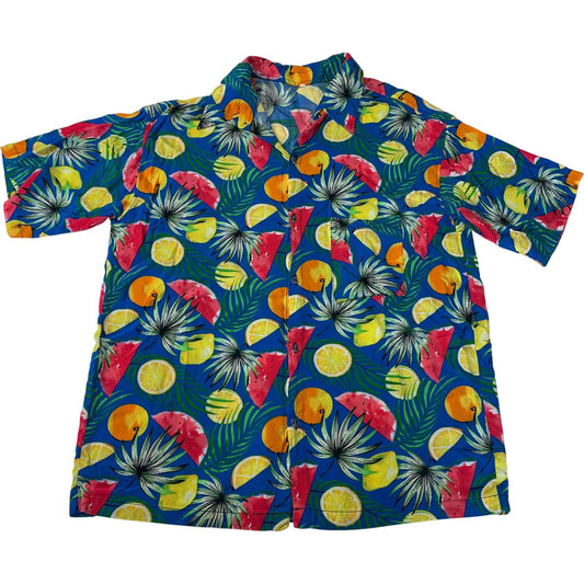 Tropical Fruit Print Short Sleeve Hawaiian Shirt Colourful Mens Medium