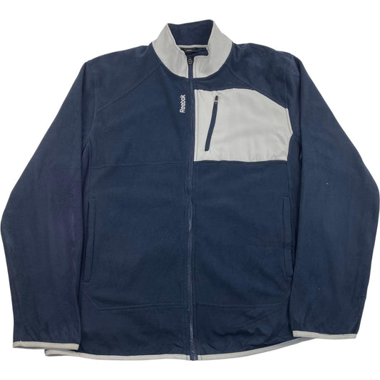 REEBOK Fleece Jacket Full Zip Colourblock Blue Grey Mens XL