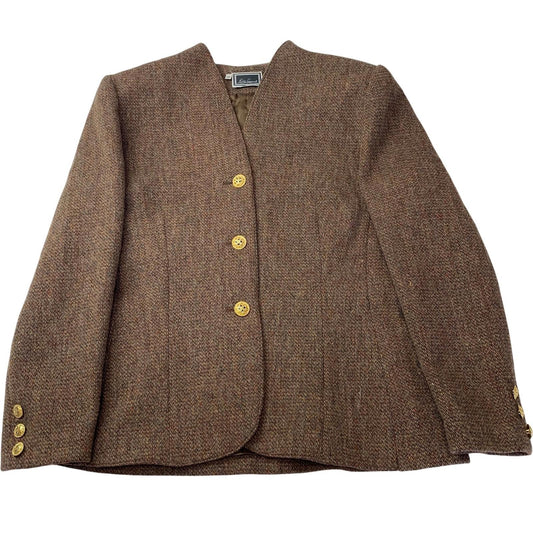 Luisa Spagnoli Jacket Blazer Classic Wool Tweed Brown Women Label Size 46