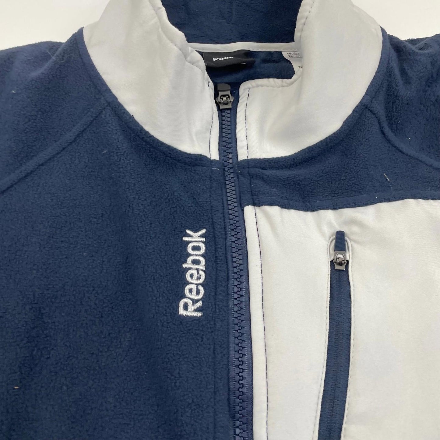 REEBOK Fleece Jacket Full Zip Colourblock Blue Grey Mens XL