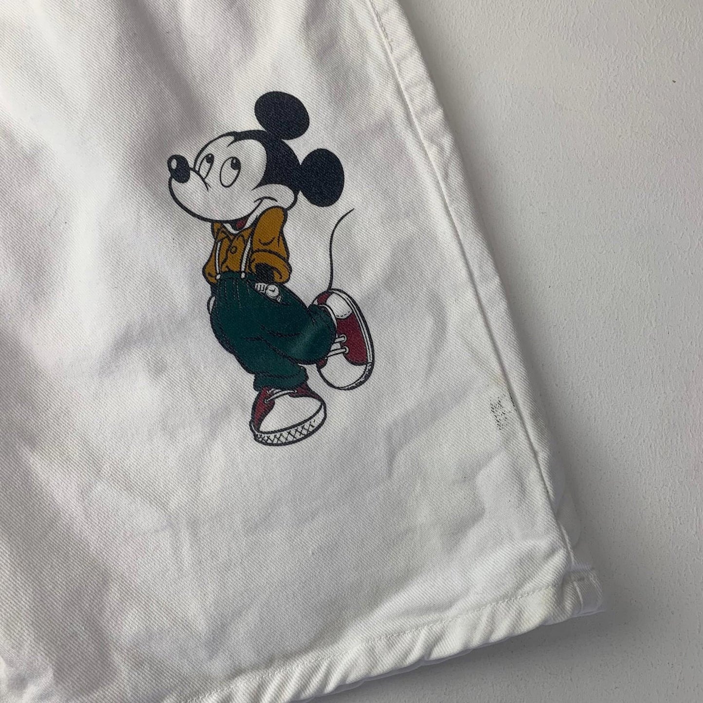 Johnny Jeans White Denim Shorts Mickey Mouse Print Women UK 10