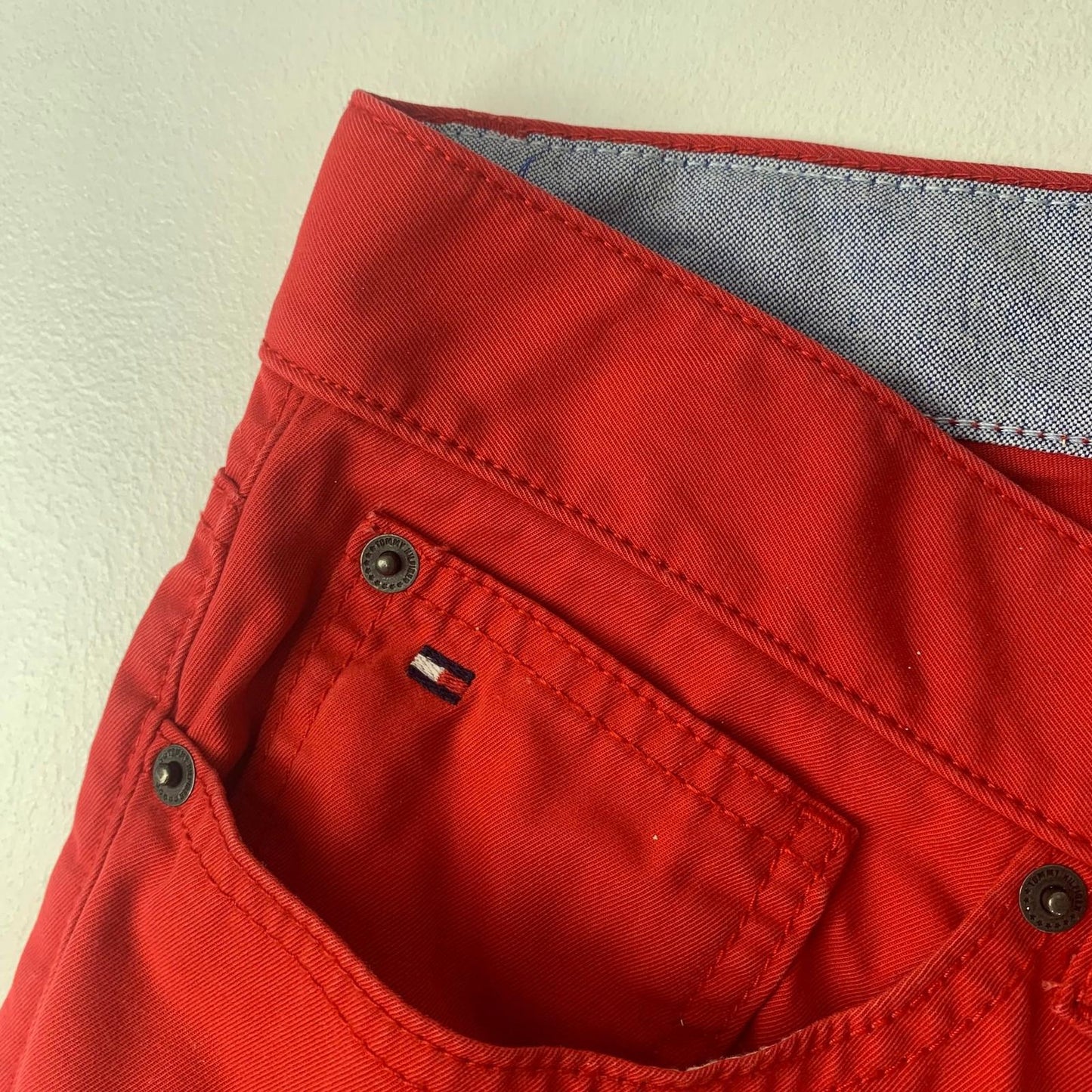 Tommy Hilfiger Red Trousers Straight Cotton Stylish Mens 32/30