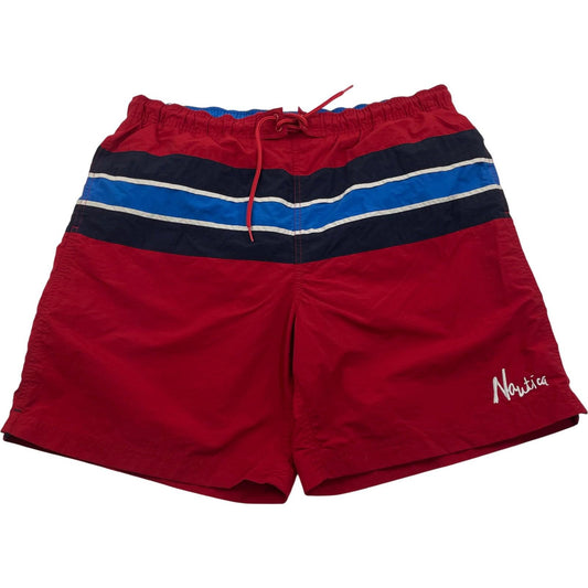 NAUTICA Swim Shorts Red Blue Striped Drawstring Mens Large L