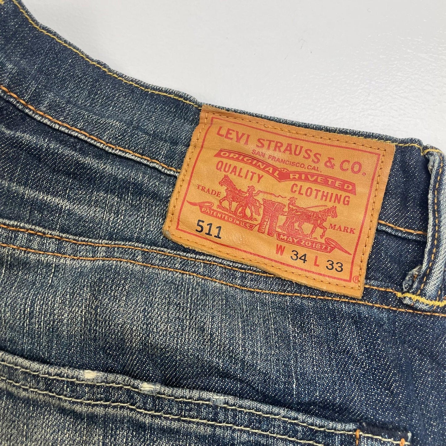 LEVI'S 511 Slim Jeans Distressed Wash Blue Denim Womens W34 L30