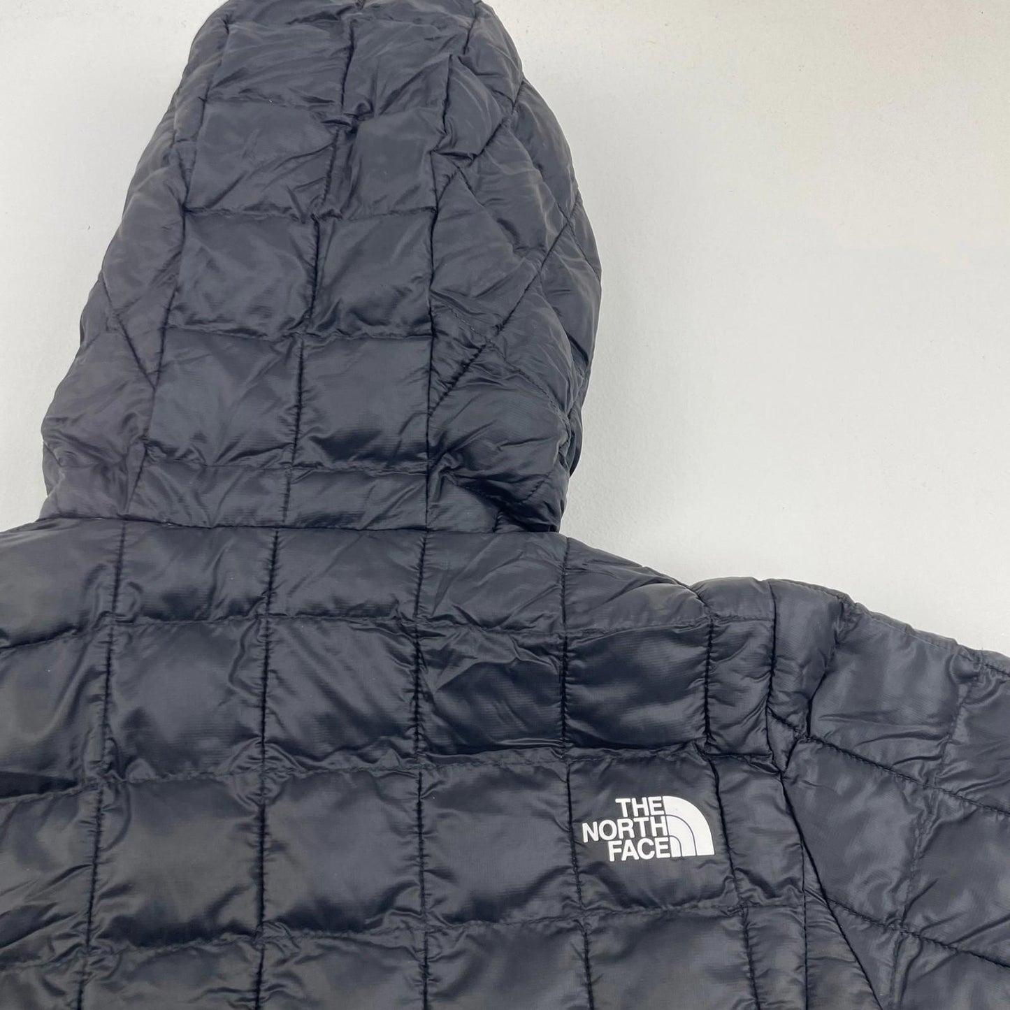 THE NORTH FACE Women's Quilted Puffer Jacket Black Hooded Mid-Length , SIZE XS