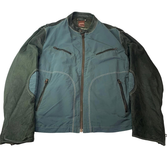 Hugo Boss Josbert-X Biker Leather Jacket Zip Green Mens Size L