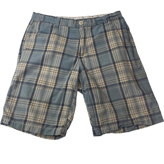 Tommy Hilfiger Plaid Bermuda Shorts Button Fly Blue Beige Women Size 30
