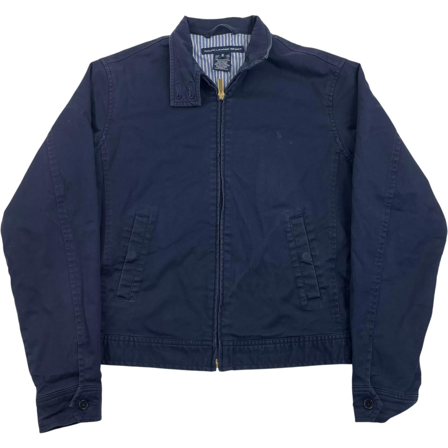 RALPH LAUREN SPORT Jacket Zip Button Blue Embroidered Logo Women M