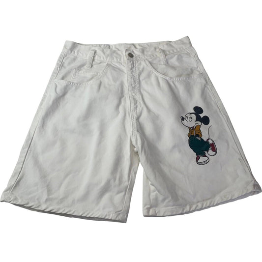 Johnny Jeans White Denim Shorts Mickey Mouse Print Women UK 10