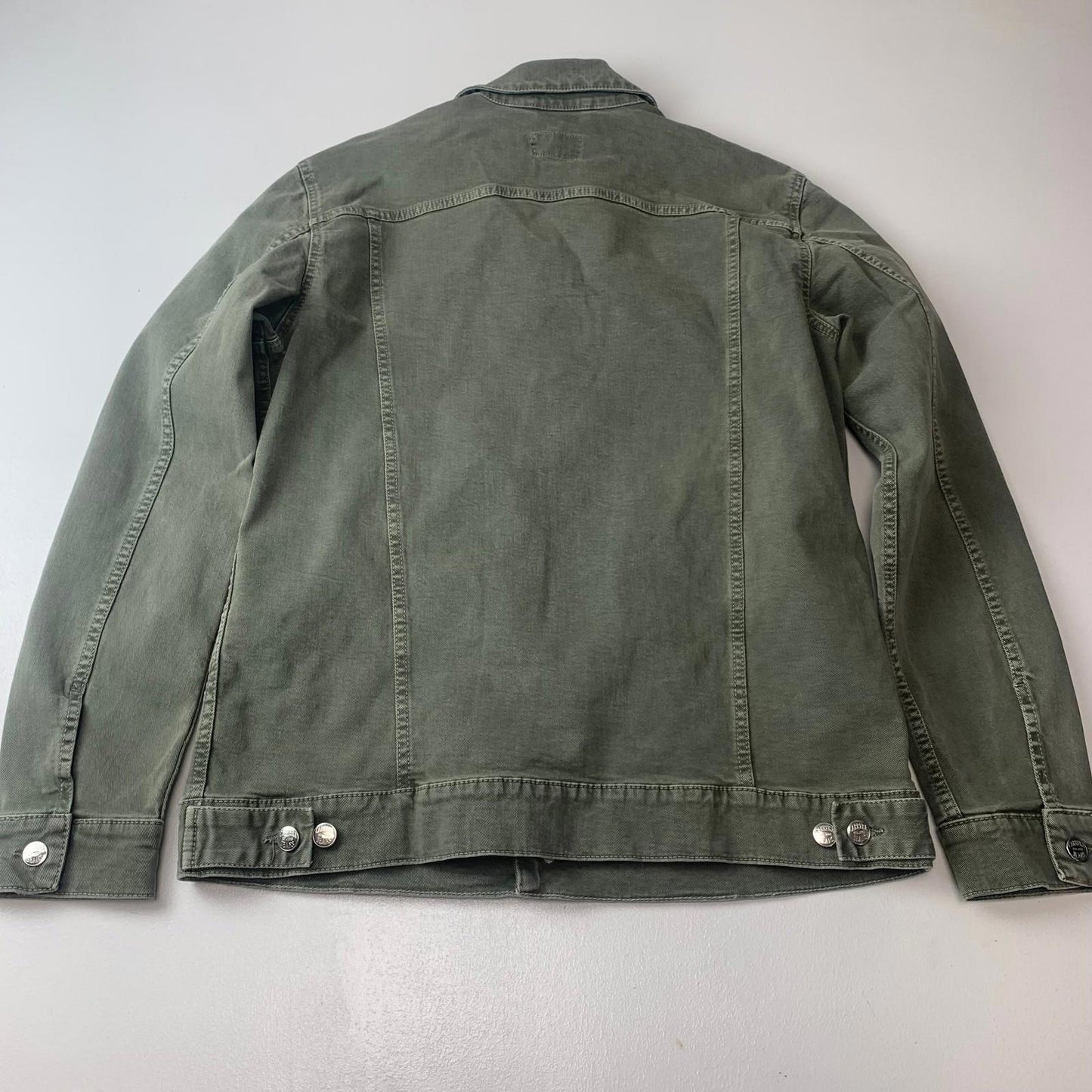 Carrera Denim Jacket Military Style Button Green Cotton Mens Medium