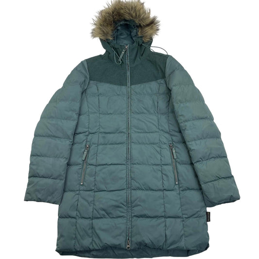JACK WOLFSKIN Women's Puffer Jacket Fur Hood Outdoor Winter Green Size UK 6