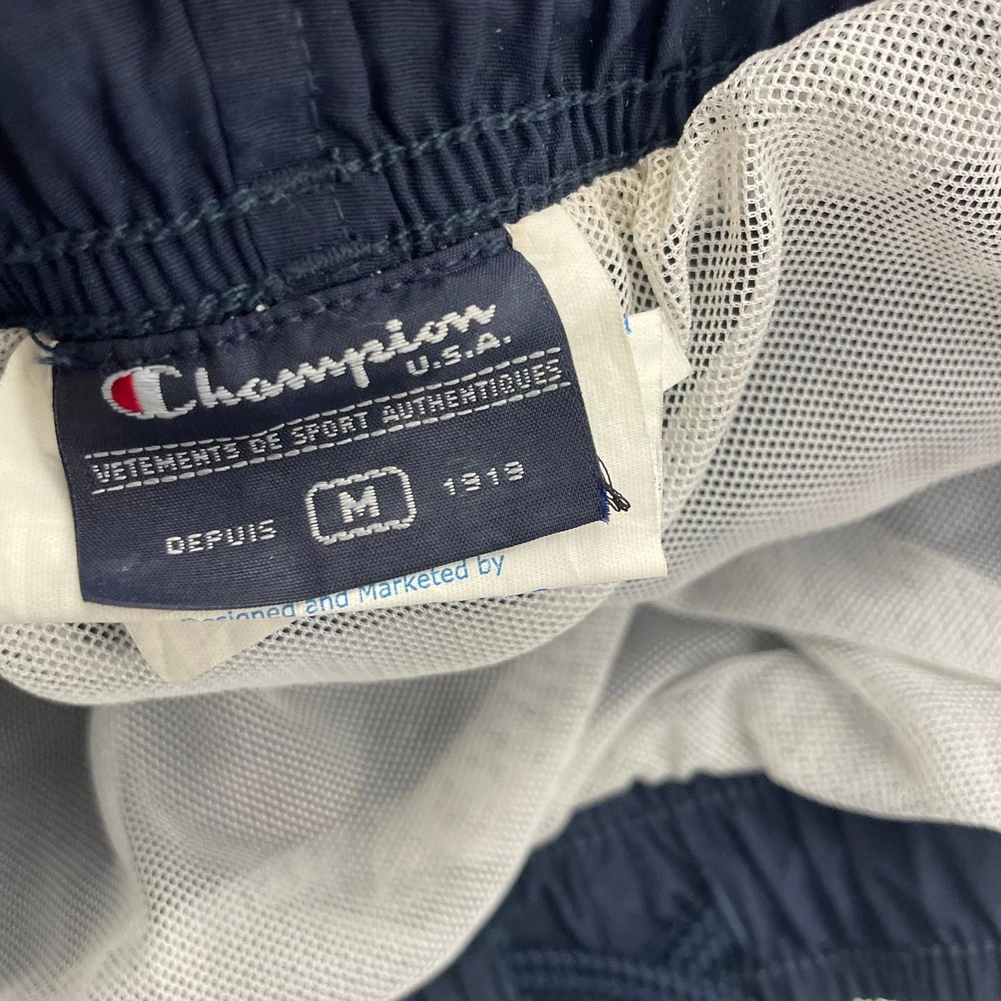 Champion Swim Shorts Quick Dry Two-Tone Navy Blue Elastic Waist Mens Medium