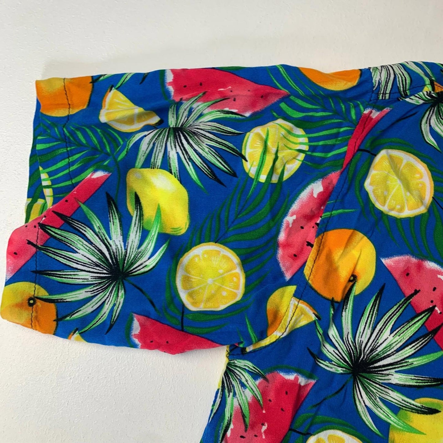 Tropical Fruit Print Short Sleeve Hawaiian Shirt Colourful Mens Medium