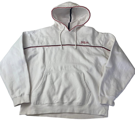 FILA Hoodie Pullover 90s Retro Logo White Womens XL