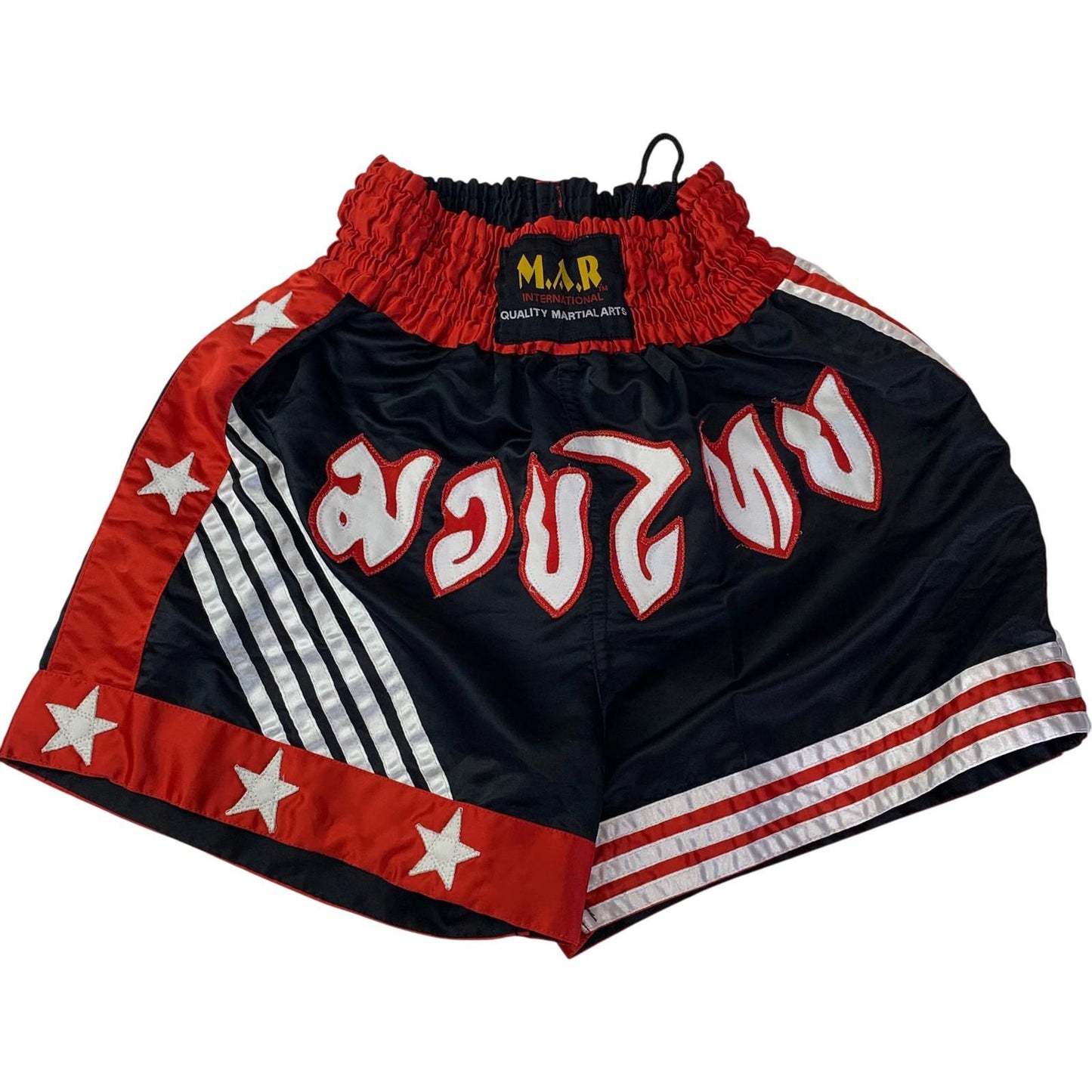 M.A.R Thai Boxing Shorts Star Striped Design Black Red Mens Medium