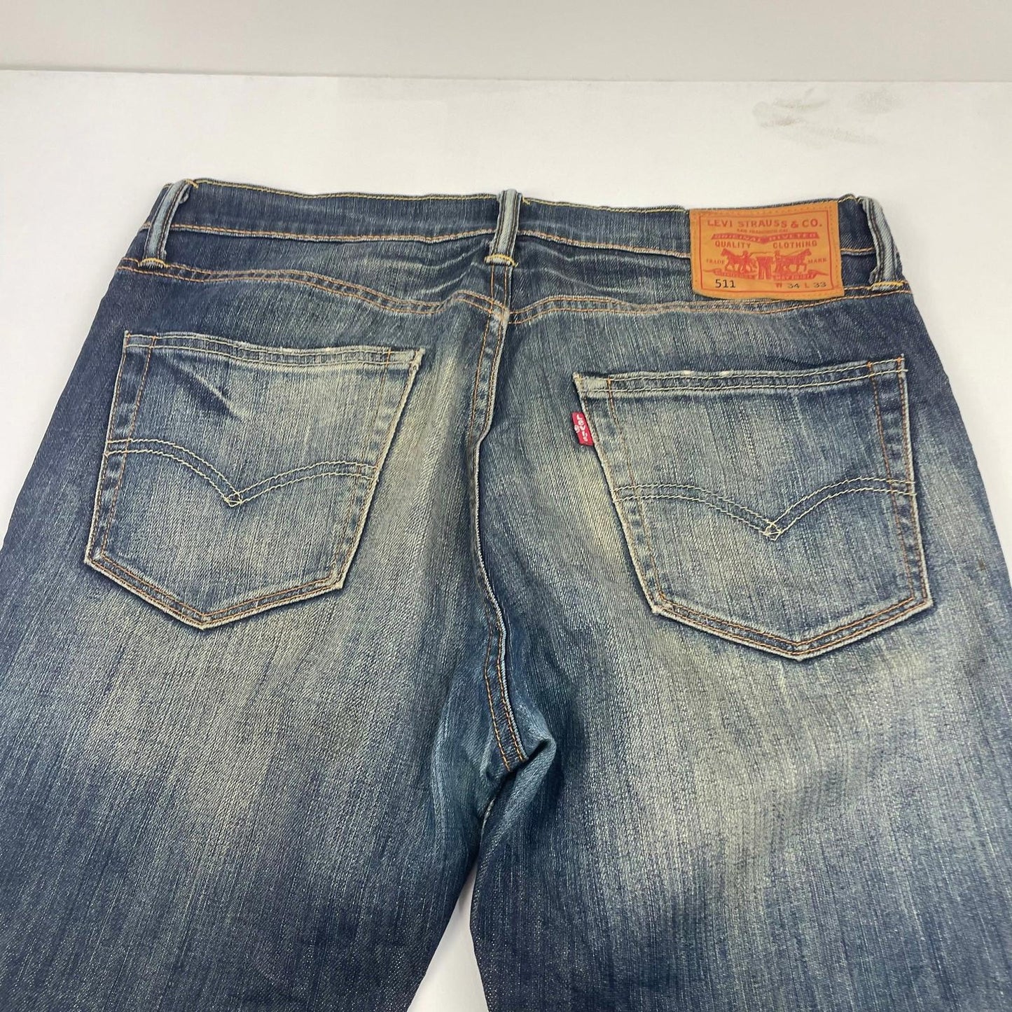 LEVI'S 511 Slim Jeans Distressed Wash Blue Denim Womens W34 L30